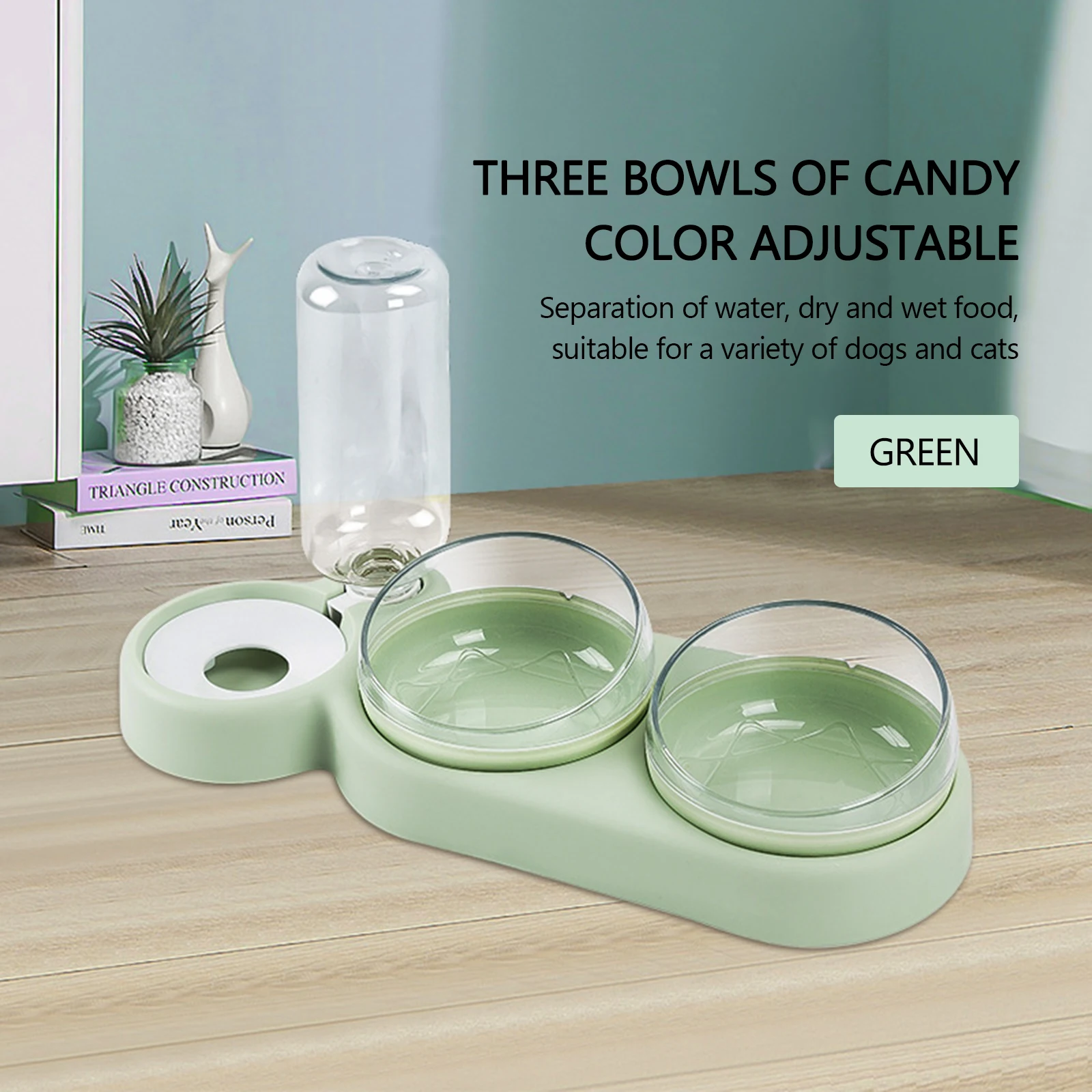 Title 4, Pet Bowl Cat Double Bowls Food Water Feeder Wit...