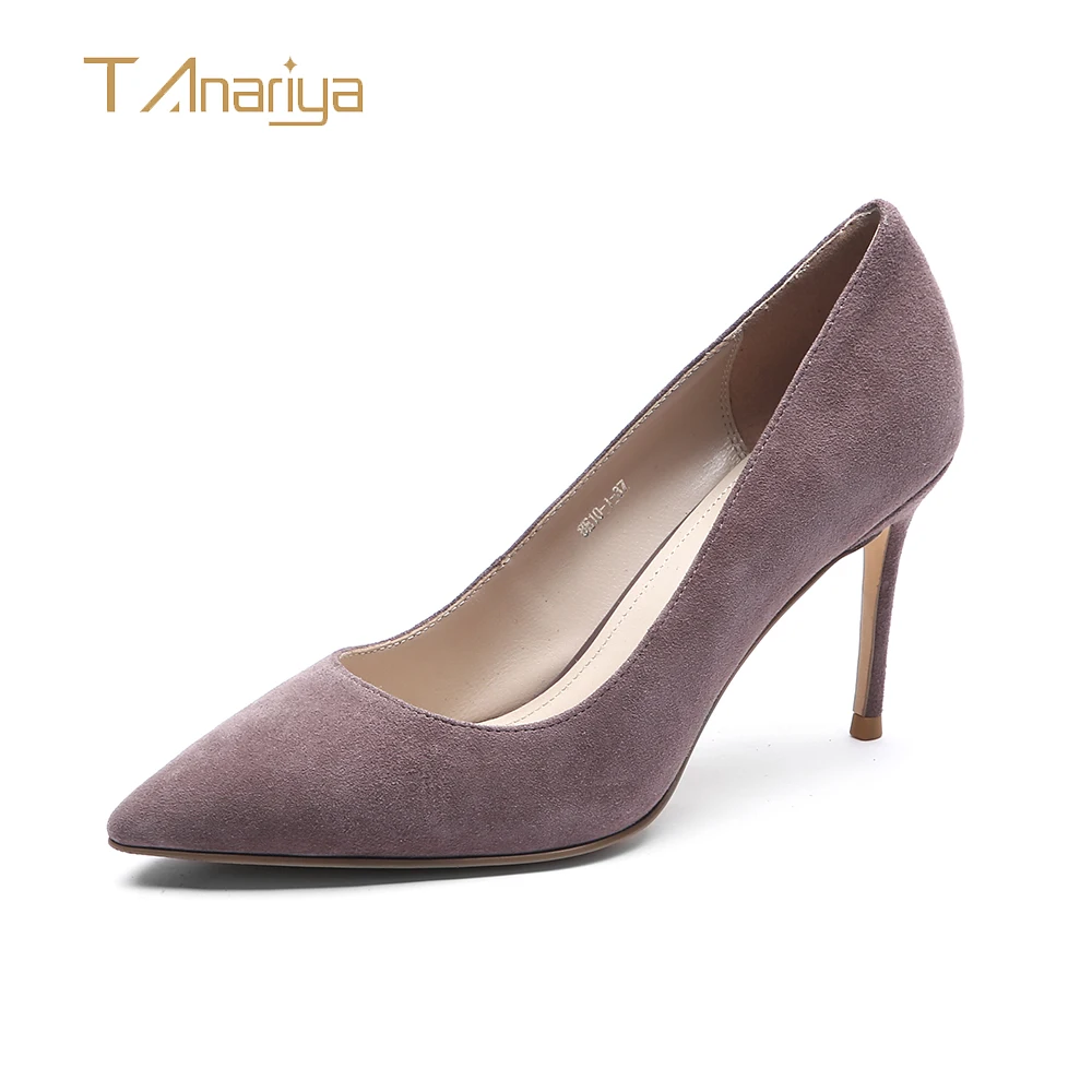 

Tanariya A new spring/autumn 2019 collection of deep pink sheep suede pointy heels ladies high heels women shoes woman pumps