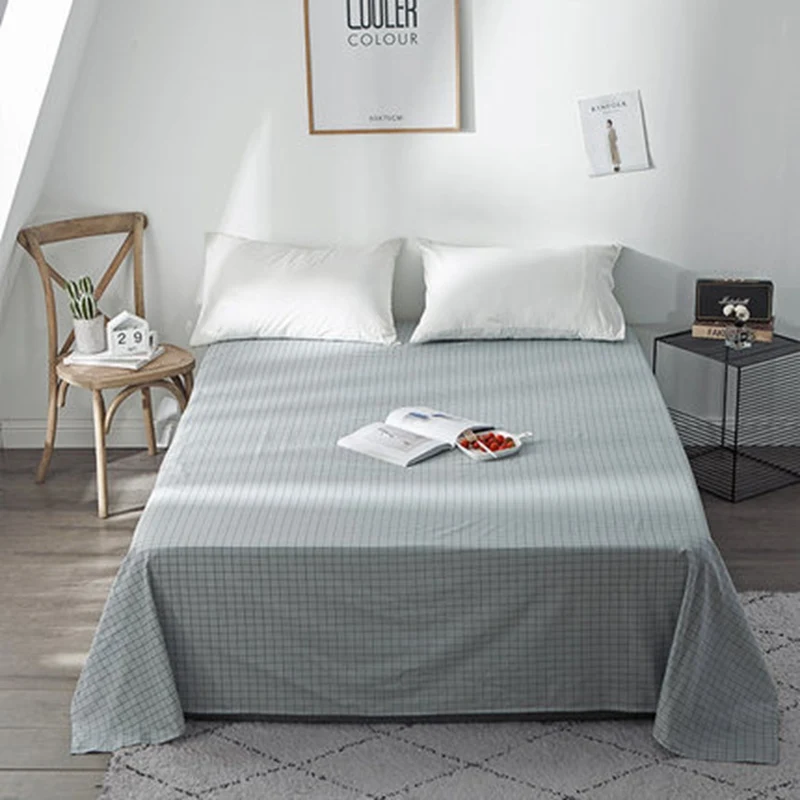 1pc Cotton Printing Plaid Bedding Cover Cheap Full King Size Single Double Bed Comfortable Fitted Sheet - Цвет: 02