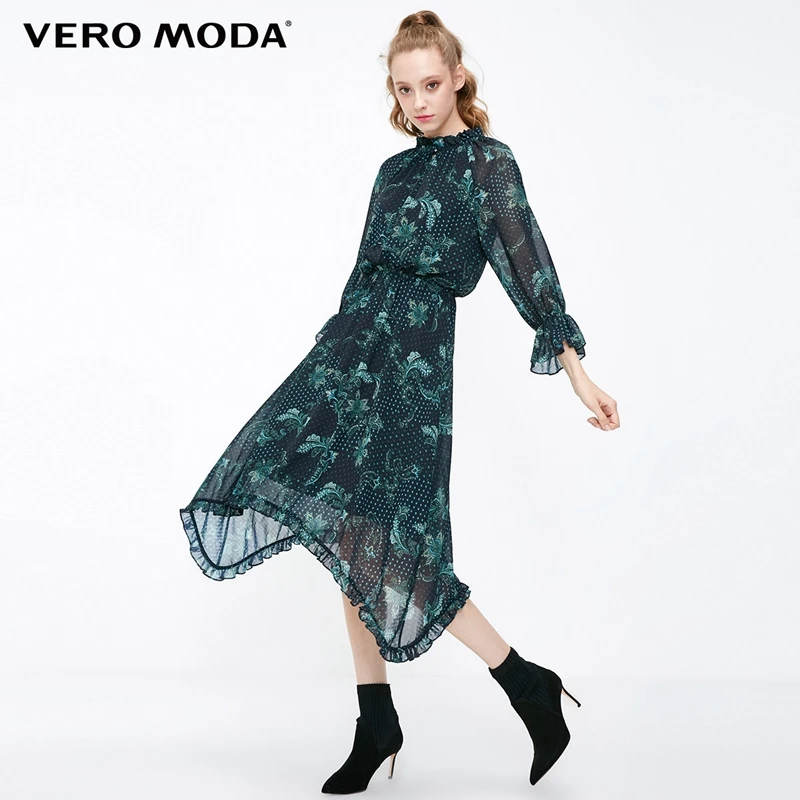 

Vero Moda 2019 New Arrivals Vintage Print Raglan Flare Sleeves Chiffon Long Dress | 31847C506