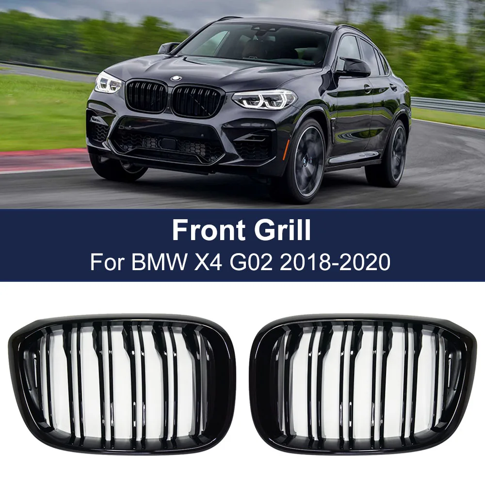 

1 Pair Car Front Hood Kidney Grille Glossy Black Racing Grills For BMW 3 4 X3 X4 G01 G02 G08 2018-2021 Double Slat Line Grills