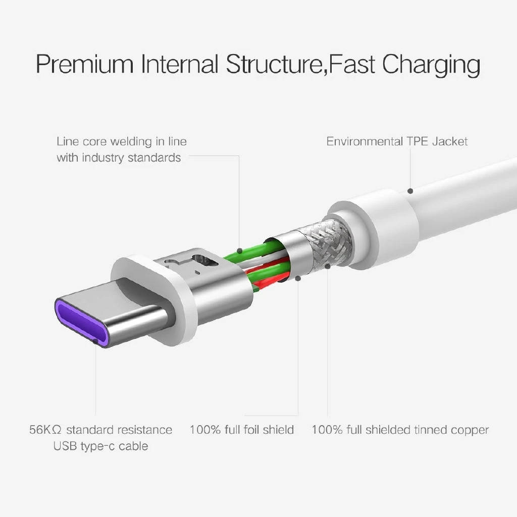Кабель Supercharge Type C 5A для Huawei P30 Pro P20 Lite Mate 20 P10 провод быстрой зарядки SAMSUNG S10 + S9 XIAOMI MI9