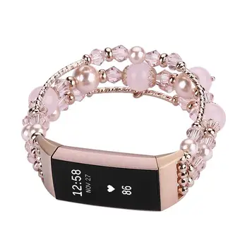

New Women Watch Band Fashion Agate Jewelry Bracelet Wristband Stainless Steel Bracelet Watch Strap Fit For Fibit Charge 3 Watch