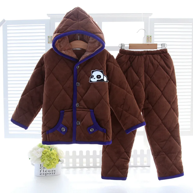 6214 2-14T Kids 40 Colors Available Winter Thick Flannel Warm Kids Baby Girls Boys Pajamas Sets Children Clothing Set Kids Clothing - Цвет: 6214