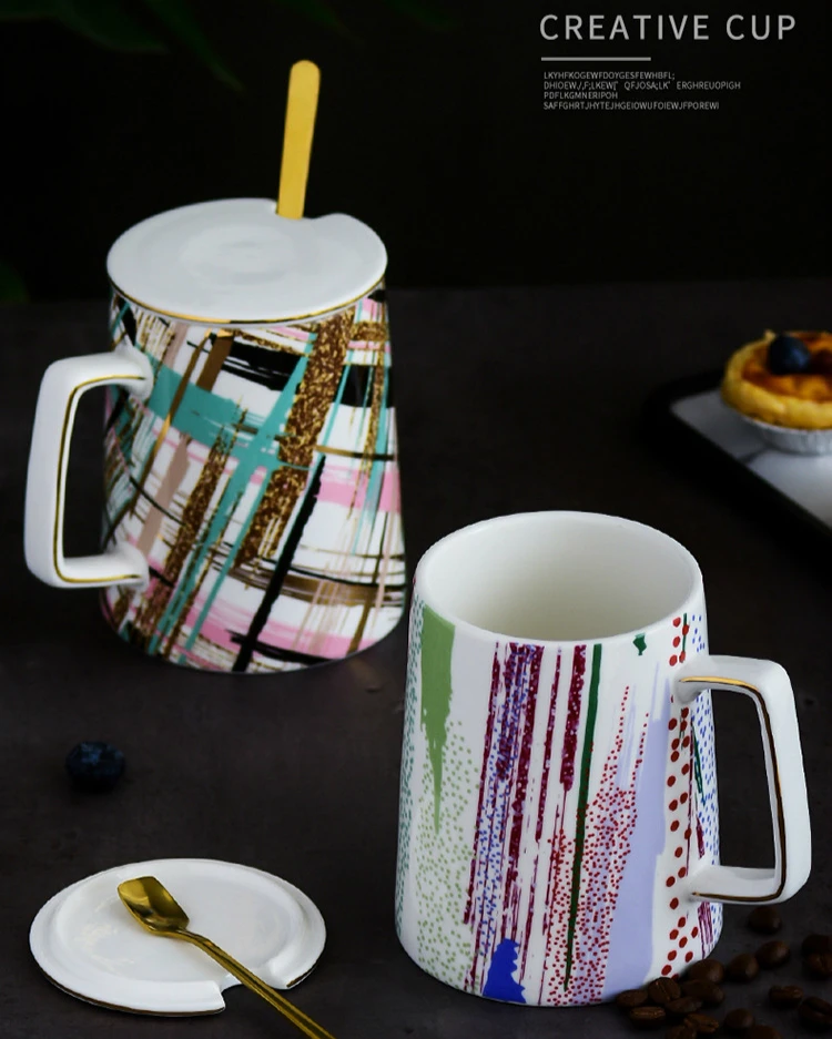 Оригинальная керамическая кофейная кружка Caneca для Северной Европы, Геометрическая кофейная чашка, модная мозаичная чашка для воды, Офисная черная чайная чашка