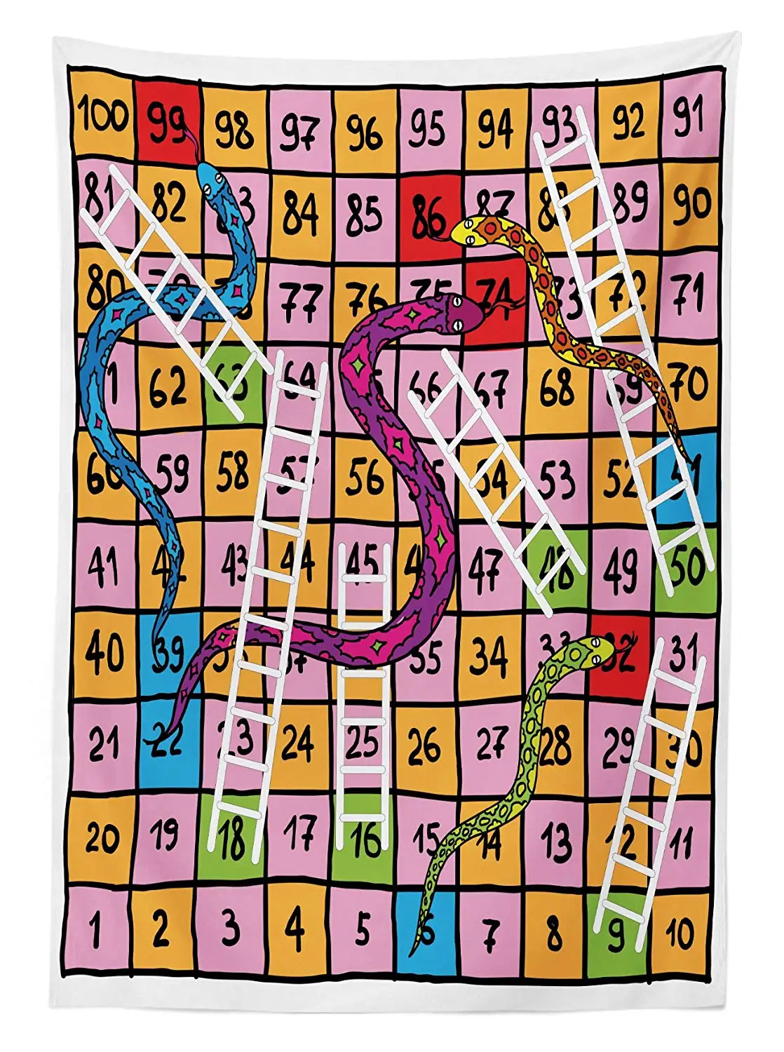 Доска скатерть для игры змеи Украшенные детали белые лестницы ручная нарисованная квадраты цифры удача двигаться столовая скатерть столовая для кухни