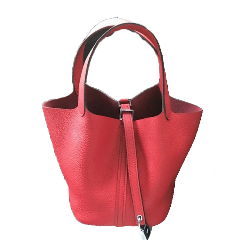 Buyuwant Genuine Leather Handbags Drawstring Designer leather bucket bag lychee pattern simple handbag GN-SB-stlzbd