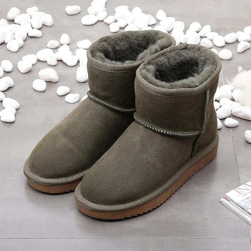 Мужские кожаные зимние сапоги размера плюс из натуральной шерсти; теплая зимняя обувь - Цвет: green