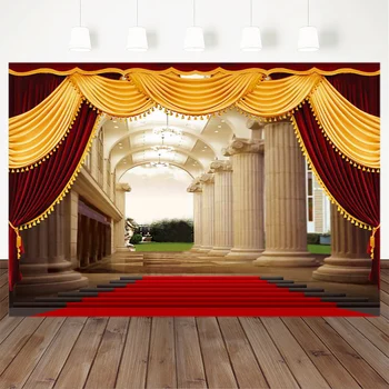 

Red Carpet Photography Background Palace Castle Golden Curtain Party Backdrops Decoration Props Printed Banner For Photo Studio