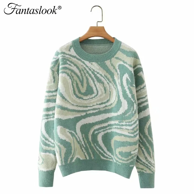 

Knitted Sweaters Women Fashion Tie Dye Print Sweaters Long Sleeve Pullover Female Harajuku Loose Jumper Y2k Casual Sweater