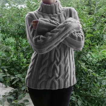 

Vintage Thicken Striped Women Sweater Autumn Winter Turtleneck Pullovers Jumpers Female Korean Knitted Top Femme 2020
