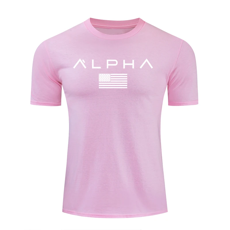 pink alpha white Новая модная футболка с принтом, Мужская свободная хлопковая Футболка со звездами, футболка с круглым вырезом, Альфа Америка, размеры, футболки с коротким рукавом - Цвет: pink alpha white