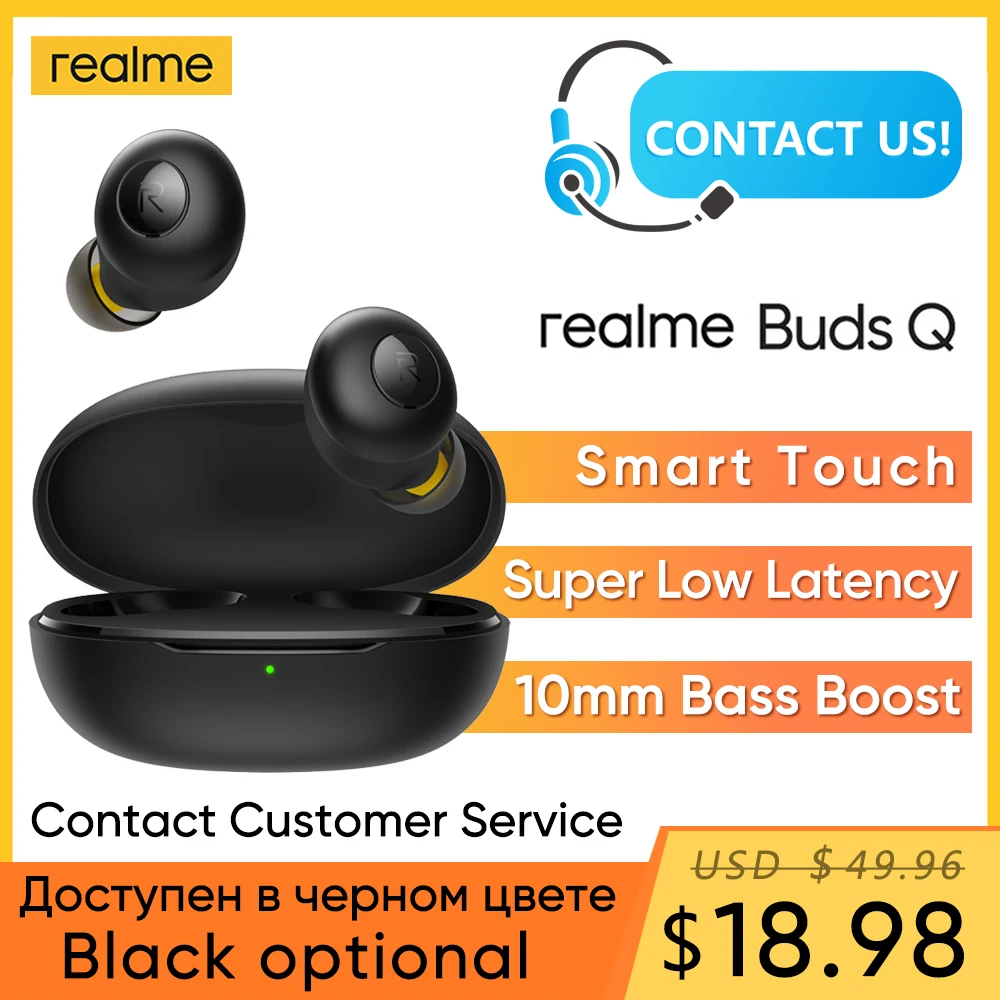  Оригинальный realme бутоны Q наушники вкладыши TWS с Беспроводной наушники вкладыши Наушники сенсорный Управление 20 часов Батарея Bluetooth 5,0 …