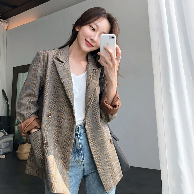 

CHIC Retro Plaid Suit Women's 2019 Spring And Autumn New Style Korean-style Coat INS Online Celebrity Pattern Leisure Suit Fashi