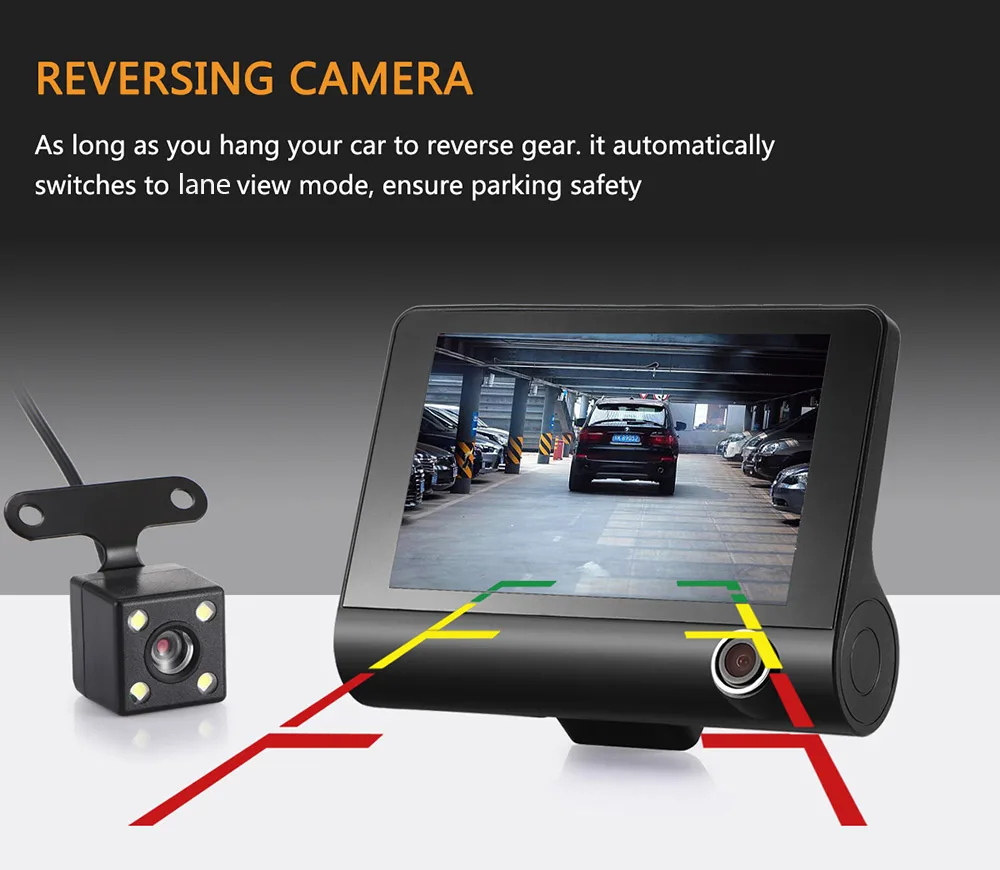 Dash camera  v10E0  Car DVRs 4 Inch Car Camera FHD 1080P Auto Recorder Dash Cam 3 Camera lens Registrator with Rear View Camera rear view mirror camera system