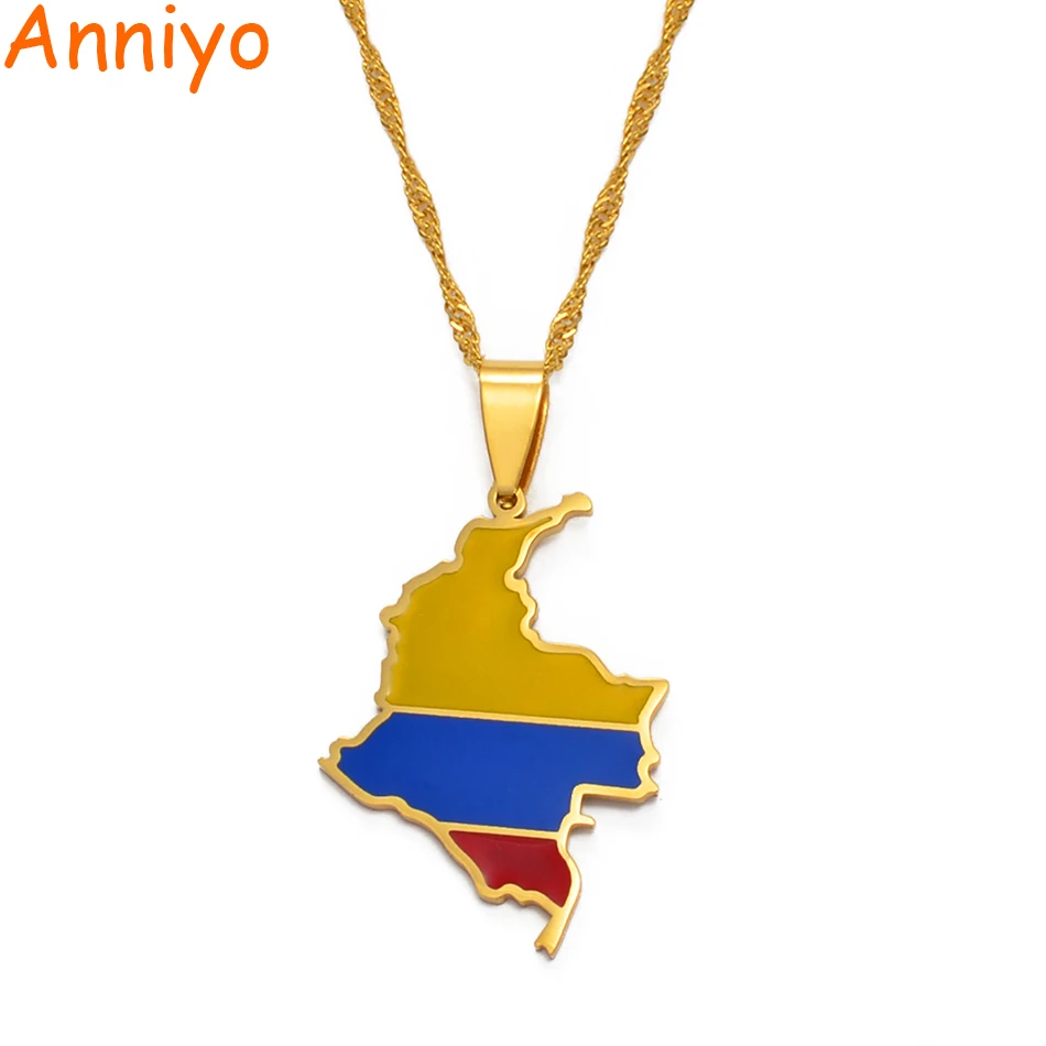 

Anniyo Columbia Map Flag Pendant Necklace for Women Girls Gold Color Colombian Jewelry Map of Colombia Chains #119821