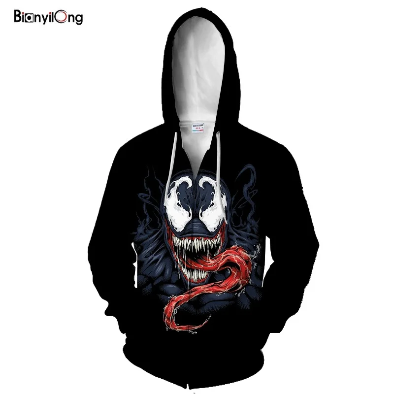 Новинка 2019 толстовка с капюшоном для мужчин костюмы супергероя Venom косплей 3D