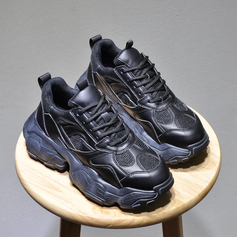 

Fashion women's shoes leather 2020 spring new thick-soled platform shoes female black casual sneakers tide ClunkySneaker
