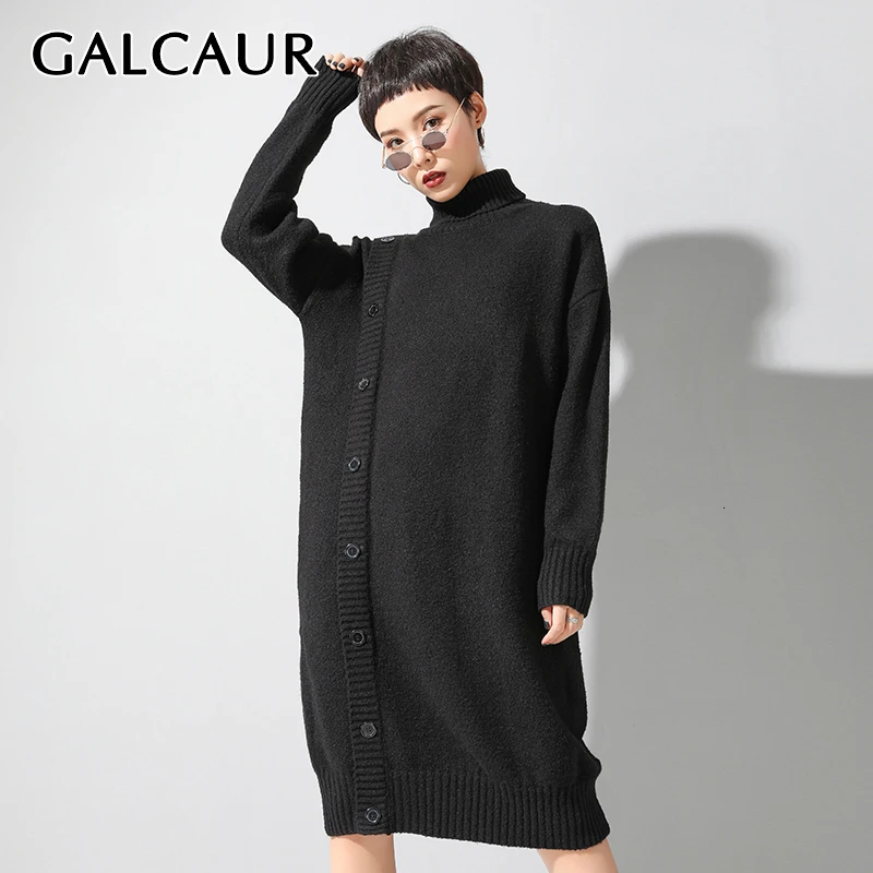 GALCAUR, корейский вязаный женский свитер, водолазка, длинный рукав, большой размер, длинный свитер, женский,, осень, зима, модная одежда