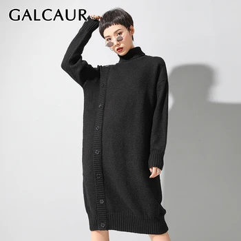 

GALCAUR Korean Knitted Women's Sweaters Turtleneck Long Sleeve Oversize Long Sweater Female 2020 Autumn Winter Fashion Clothes