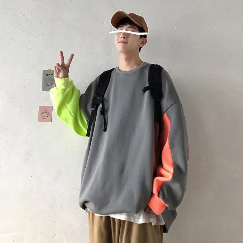 

Autumn Cotton Hoodie Men's Fashion Hit Color Casual O-neck Sweatshirt Men Streetwear Wild Loose Hip-hop Pullover Hoodies Mens