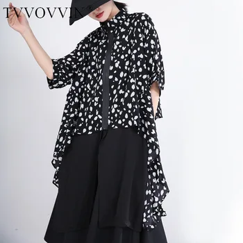 

loose Women Black Pattern Printed Big Size Blouse Lapel Three-quarter Sleeve Loose Shirt Fashion Spring Autumn 2020 0GK0