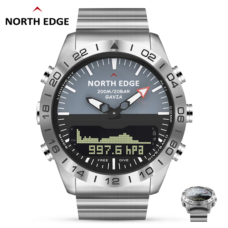 Günstig Taucher uhr Männer Military Sport Uhren Tauchen Analog Digital Uhr Männlichen Armee Edelstahl Quarz Uhr Höhenmesser Kompass NORDEN RAND