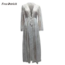 Страусиная женская сексуальная Длинная Пижама Прозрачное платье прозрачное белье Кардиган кружевное ночное белье высокое качество 909