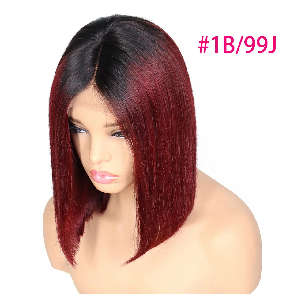 Sassoon Боб 13x4 1B/27 красный Омбре синтетические волосы на кружеве парики для женщин черный предварительно сорвал бразильский короткий боб парик отбеленные узлы