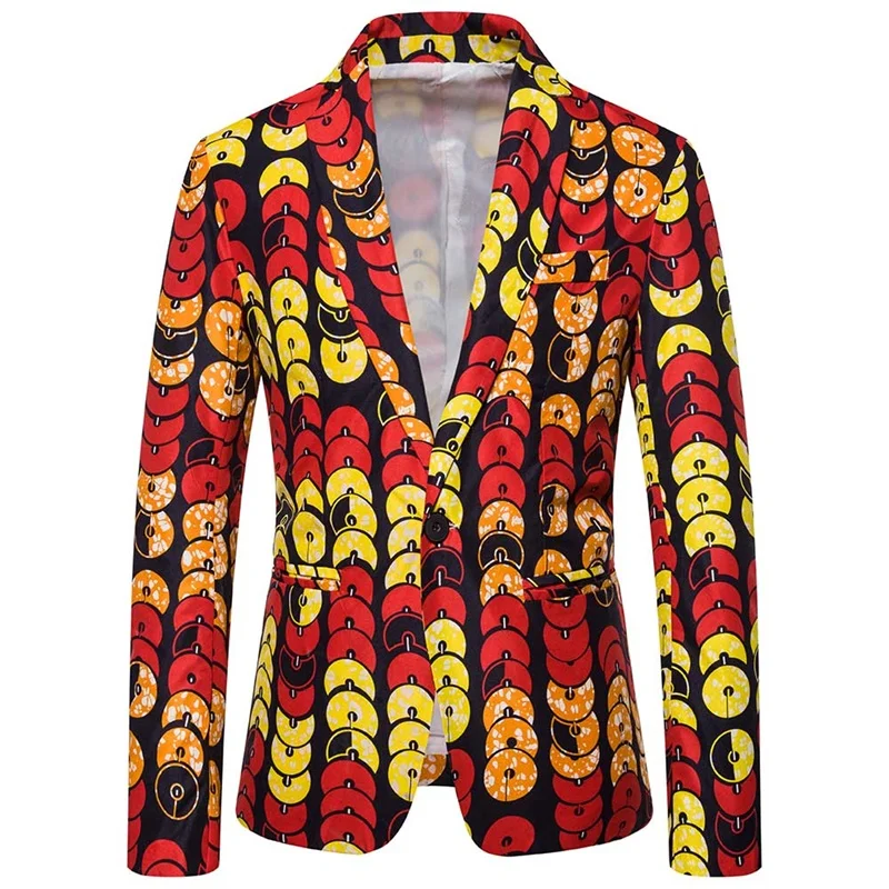 Men's Slim Fit Suits Folk-custom Style Casual Circle Print Wedding Party Banquet Jackets Men Blazer Long Sleeve Men Blazer