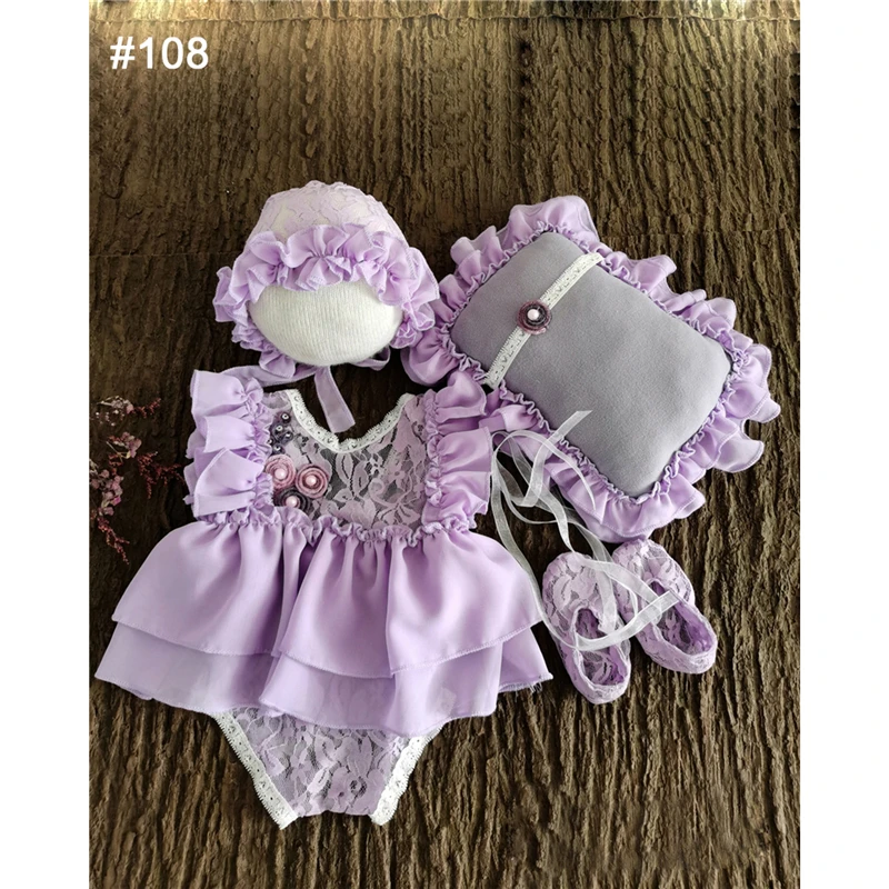 0-2 Yrs Baby Photo Clothing Sets Newborn Girl Lace Princess Dresses Hat Headband Pillow Outfits Infant Photography Costume Dress small baby clothing set	 Baby Clothing Set