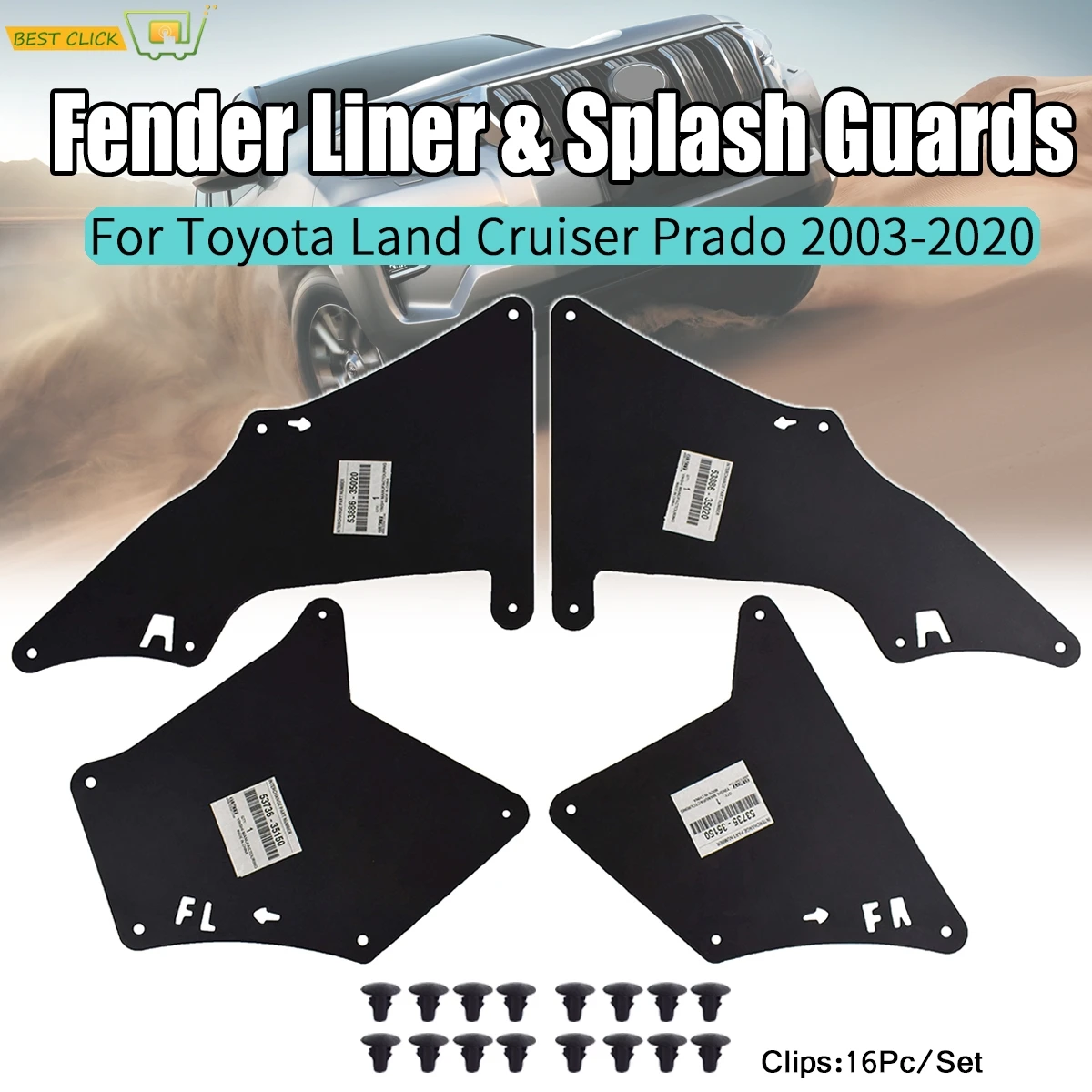 

Splash Guards Shield For Toyota Land Cruiser Prado J120 J150 2003 - 2020 LC3 LC4 LC5 Apron Seal Mud Flaps W Clips Fender Liners