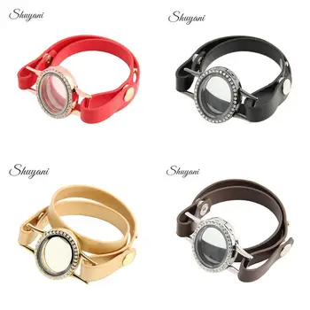 

5pcs/lot 4 Colors Mix Oval Shape Glass Living Memory Charm Locket Bracelet Bangle With Fashion Style Popular Leather Bracelets