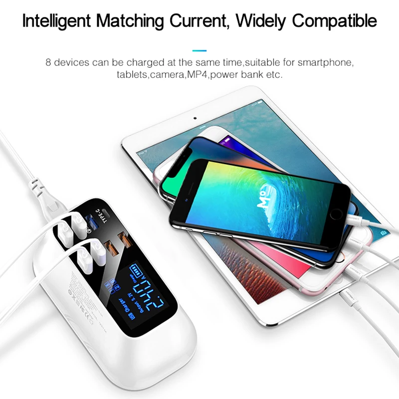 GOOJODOQ Quick Charge 3,0 40W 8-Порты и разъёмы USB Зарядное устройство/Тип C/PD Зарядное устройство Smart светодиодный Дисплей USB адаптер быстрой зарядки для телефонов и планшетов