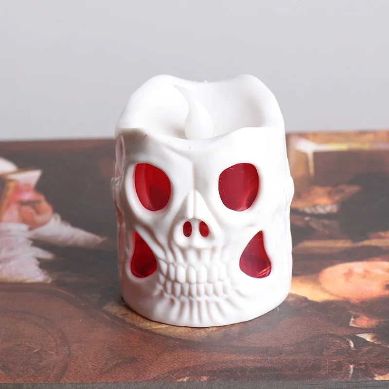 

1Pc Newest Skull Candle Halloween Large LED Light Smokeless Skeleton Terror Candle Festival Party Wine Bar Decorations 6x5.5cm