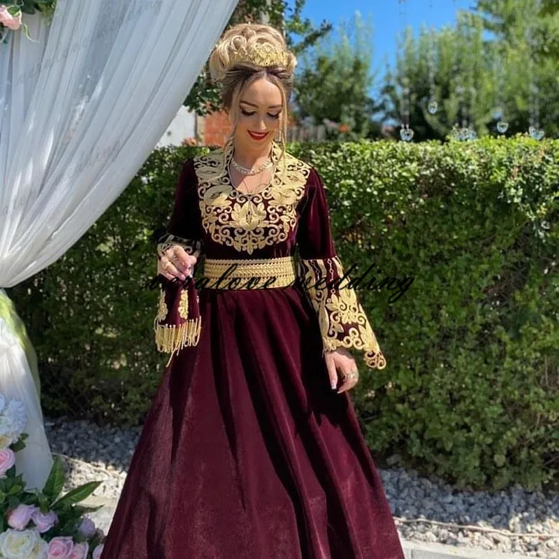 Traditional Kosovo vestidos formales Arabic Velvet Evening Dresses