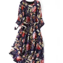 Новое летнее платье с двойным слоем из шелка тутового шелкопряда 7-рукав Винтаж процветающей длинное шелковое платье