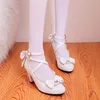 YQBTDL Cross Strap Women Spike High Heels Mary Jane Shoes Party Wedding Cosplay White Pink Ruffles Bow Princess Lolita Pumps 43 ► Photo 2/6
