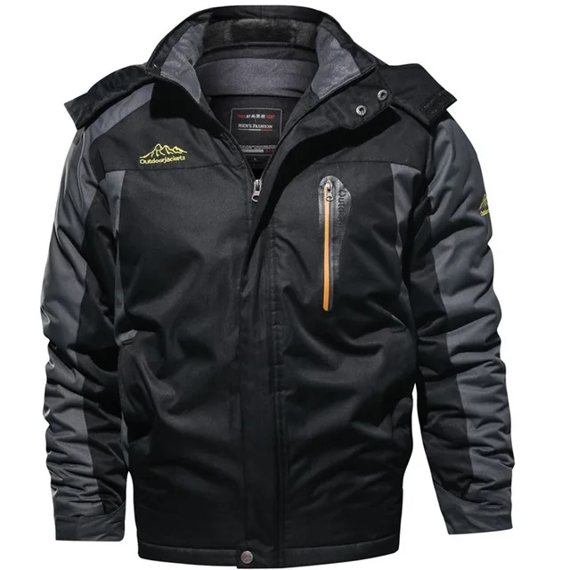Популярные зимние мужские парки, теплое ветрозащитное пальто из плотного флиса, мужские куртки, пальто с капюшоном, Мужская брендовая одежда, верхняя одежда размера плюс 8XL 9XL - Цвет: Черный