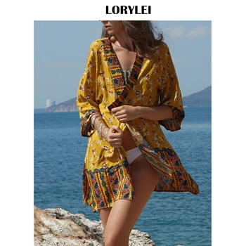 

2020 Tunic Beach Dress Print Beach Cover up Tunics for Beach Sarong Robe de Plage Bikini Cover up Vestido de Playa N903