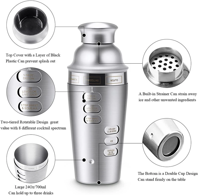 Cocktail Making Set Cocktail Shaker Set 750ml Stainless Steel Bar Tool Set Bartender Kit Strainer Spoon