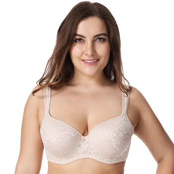 

Women's Lace Floral Embroideried Underwire Plus Size Full Coverage Balconette Bra Wide Straps Lingerie for Woman