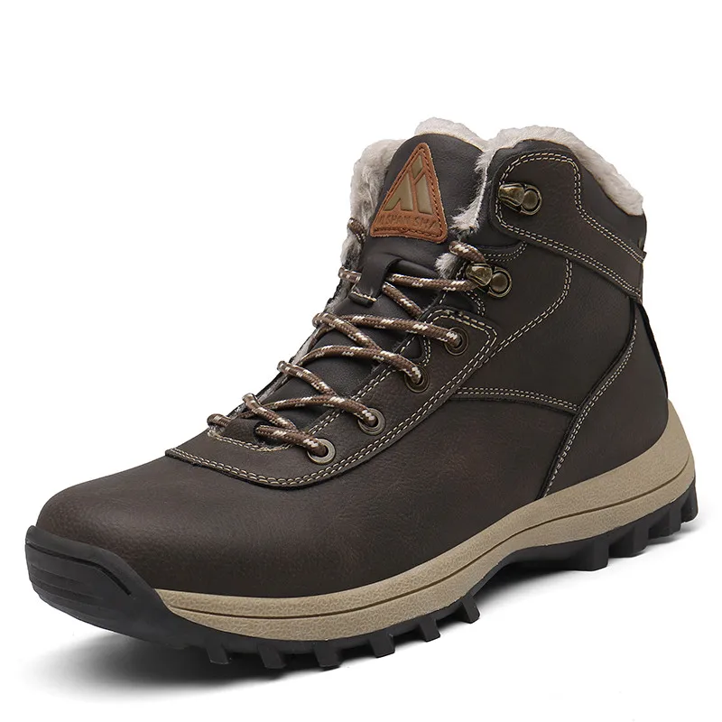 

New Winter Boots Men Shoes Warm Snow Boots Leather Fur Ankle Boots Man Work Shoes Boy Military Boots Outdoor Flat Platform Botas