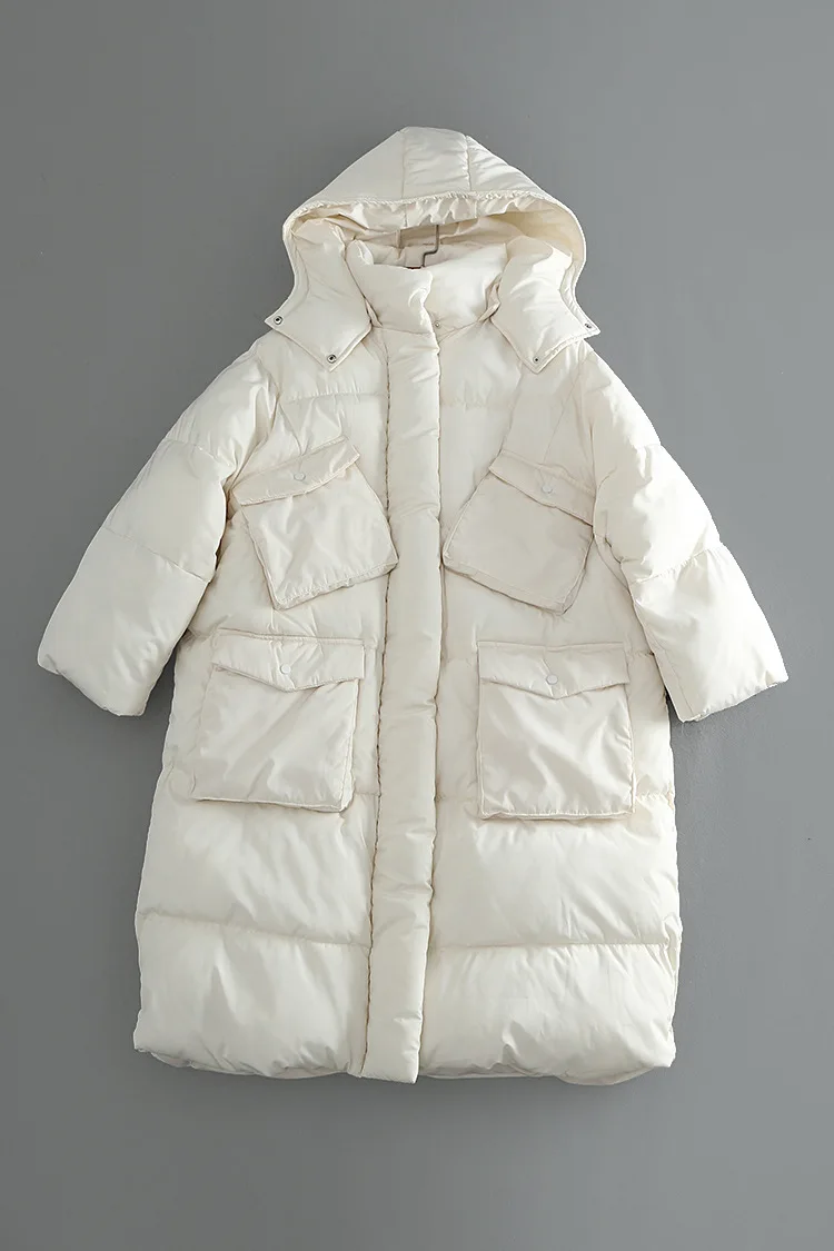 

Ia25 Light Shu Elegant Symmetric Stereo Pocket Oversize Mid-length Detachable Hooded Cotton Coat