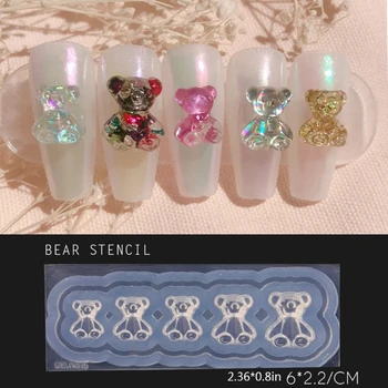

Crystal Epoxy Resin Mold Nail Carving 3D Bear Silicone Mould DIY Crafts Stamping Plate Nails Stencils Manicure Tools