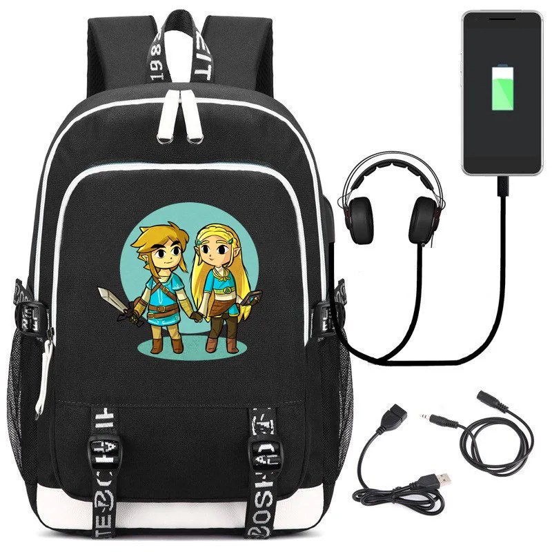 

The Legend of Zelda Cosplay Student Backpack School Shoulder Bag Printing USB Charging Laptop Travel Bags Rucksack