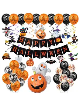 

Halloween Balloon Set Aluminum Foil Balloon Kit with Bunting for Home Decor Party Props