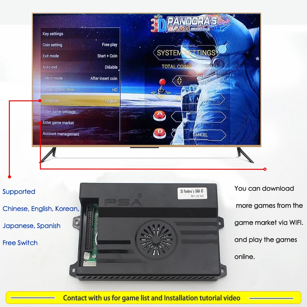 아케이드 판도라 사가 박스 3D 사가 GT 5200 인 1 게임 보드, 와이파이 다운로드, 더 많은 아케이드 게임 지지대 저장, 높은  점수 레코드-Freehip.co.kr