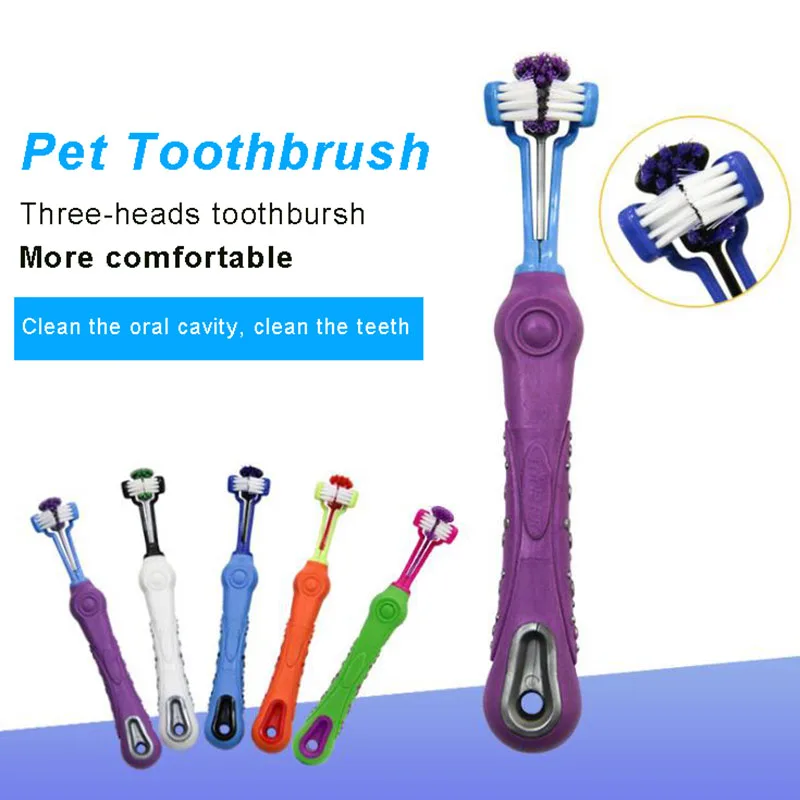 

Pet Dog Toothbrush Dogs Cat Three Head Toothbrushes Cleaning Supplies Teddy Puppy Bad Breath Tartar Teeth Orcal Care Tooth Brush
