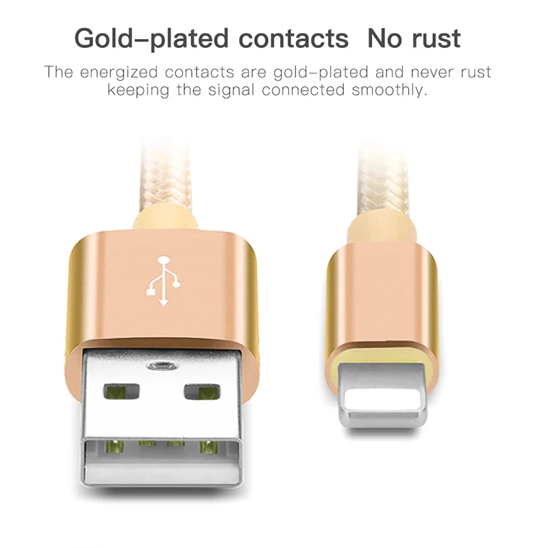USB кабель для передачи данных для мобильного телефона, нейлоновый кабель для быстрой зарядки 2.4A, 1 м, кабели для зарядки для iPad iPhone 5S, 6s, 5, 6, 7, 8 Plus, Xs Max, XR X